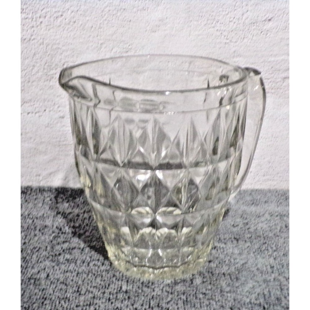 Crystal Cut Clear Glass RARE Ribbed & Star Bottom Pitcher Vintage